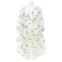 CECILIE BAHNSEN Runway white blue yellow floral embroidery sheer puff dress XS