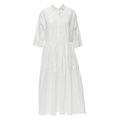 CASEY CASEY Stephanie white crinkled cotton gathered flared midi shirt dress XS