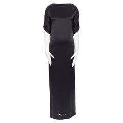 MAISON MARTIN MARGIELA black silk cocoon bias cut dress gown cape slit maxi IT36