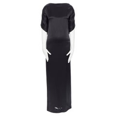 MAISON MARTIN MARGIELA Robe longue fendue à capuche en soie noire coupée en biais IT36