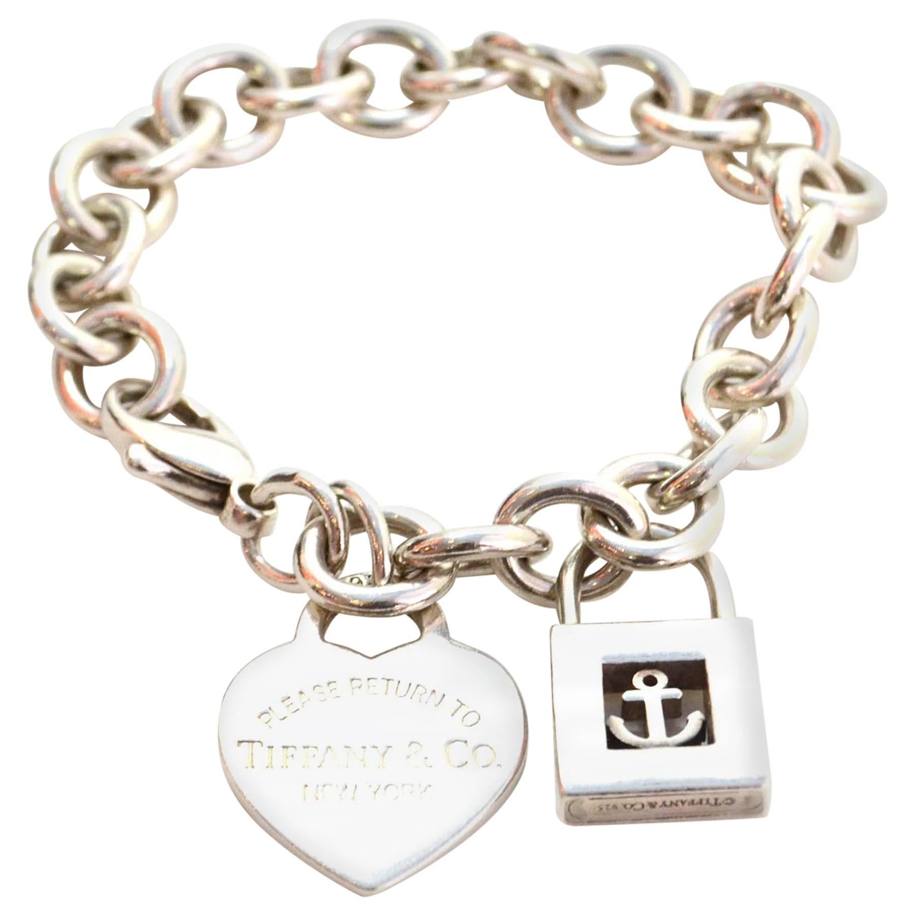 Tiffany 
Co. Sterling Heart 
Anchor Lock Charm Bracelet