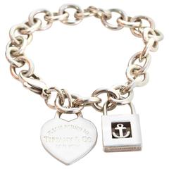 Tiffany & Co. Sterling Heart & Anchor Lock Charm Bracelet