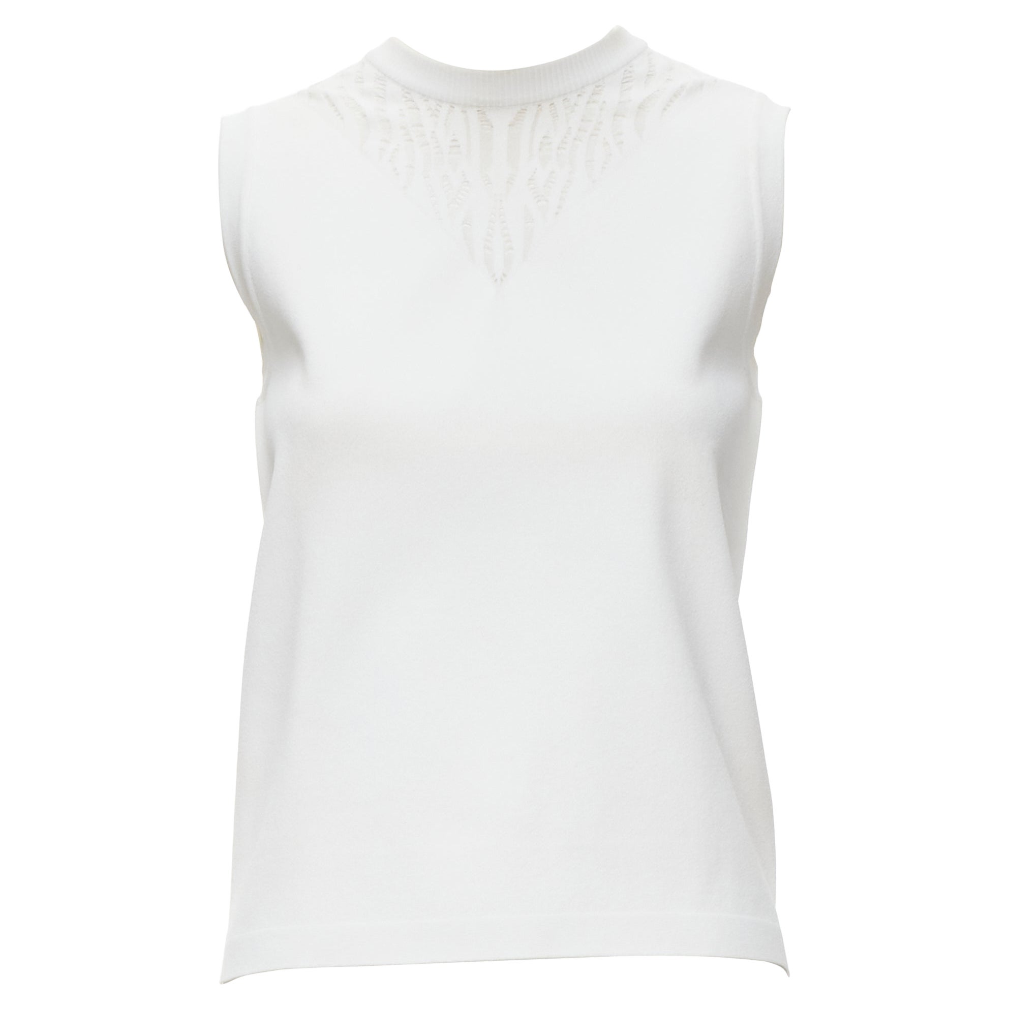 LOUIS VUITTON white viscose polyester lace knit collar sleeveless vest S For Sale