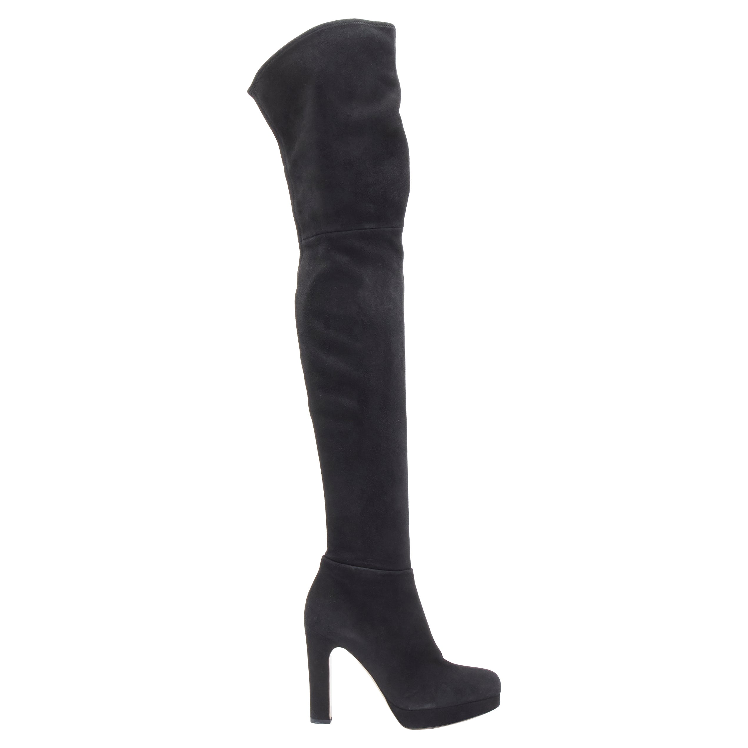 MIU MIU black suede almond toe platform over the knee OTK boots EU37 US7