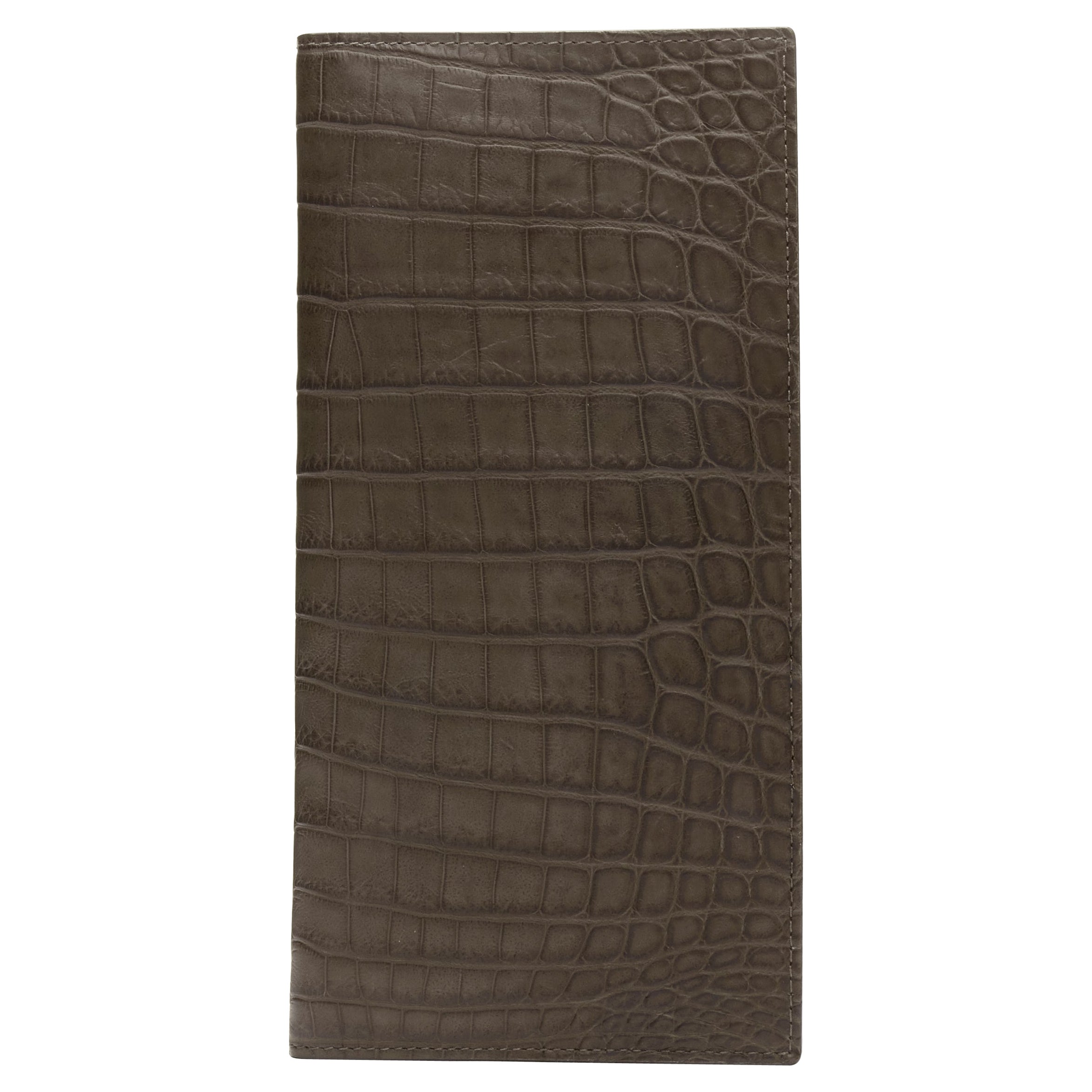 BOTTEGA VENETA grey genuine alligator leather bi-fold portfolio wallet