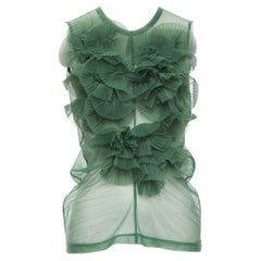 vintage COMME DES GARCONS 1990 green pleated fan ruffle sleeveless sheer top S