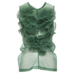 COMME DES GARCONS 1990 grünes, plissiertes Fächerrüschen, ärmelloses, durchsichtiges Top S