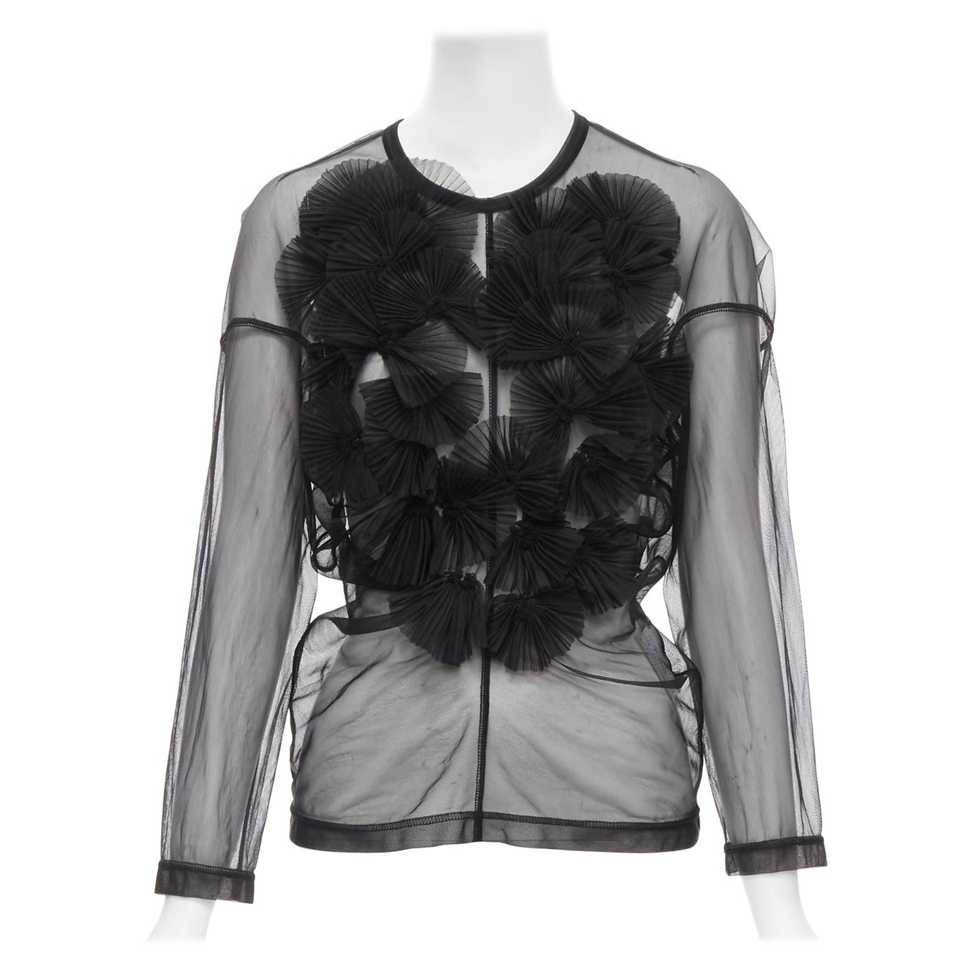 Black Comme des Garcons Ruffled Sheer Blouse For Sale at 1stDibs