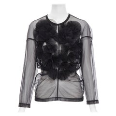 vintage COMME DES GARCONS 1990 noir plissé éventails volants manches longues top transparent S