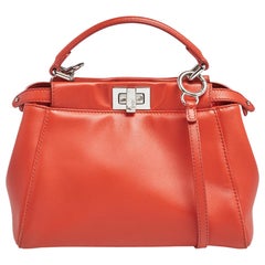 Used Fendi Orange Leather Mini Peekaboo Top Handle Bag