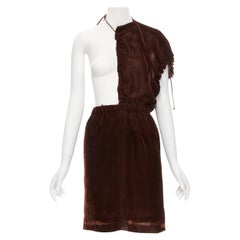 vintage COMME DES GARCONS 1990 brown velvet drawstring sash knee length skirt M