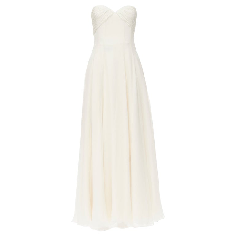 OSCAR DE LA RENTA ivory white boned corset strapless evening gown dress ...