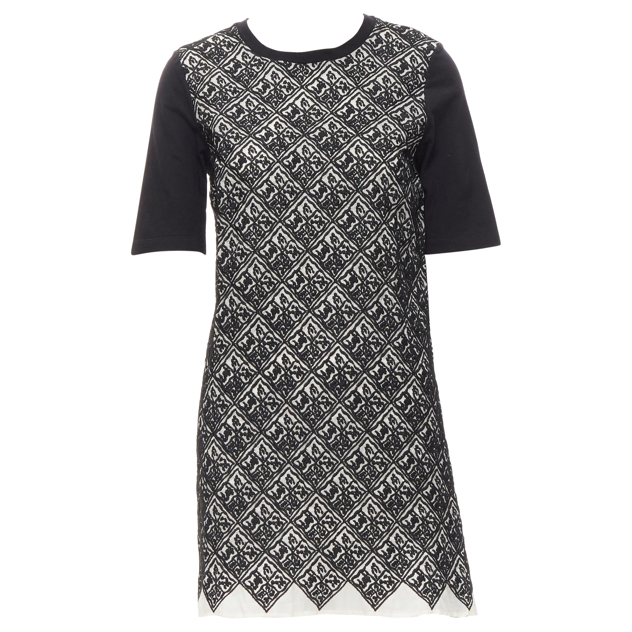 GIAMBATTISTA VALLI geometric jacquard front black cotton t-shirt dress XXS For Sale
