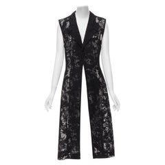 vintage COMME DES GARCONS 1992 black floral lace loose single button long vest S
