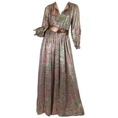 1970s Oscar De La Renta Metallic Boho Gown