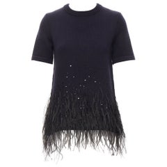 Used MICHAEL KORS COLLECTION navy feather sequins embellished cashmere sweater XS