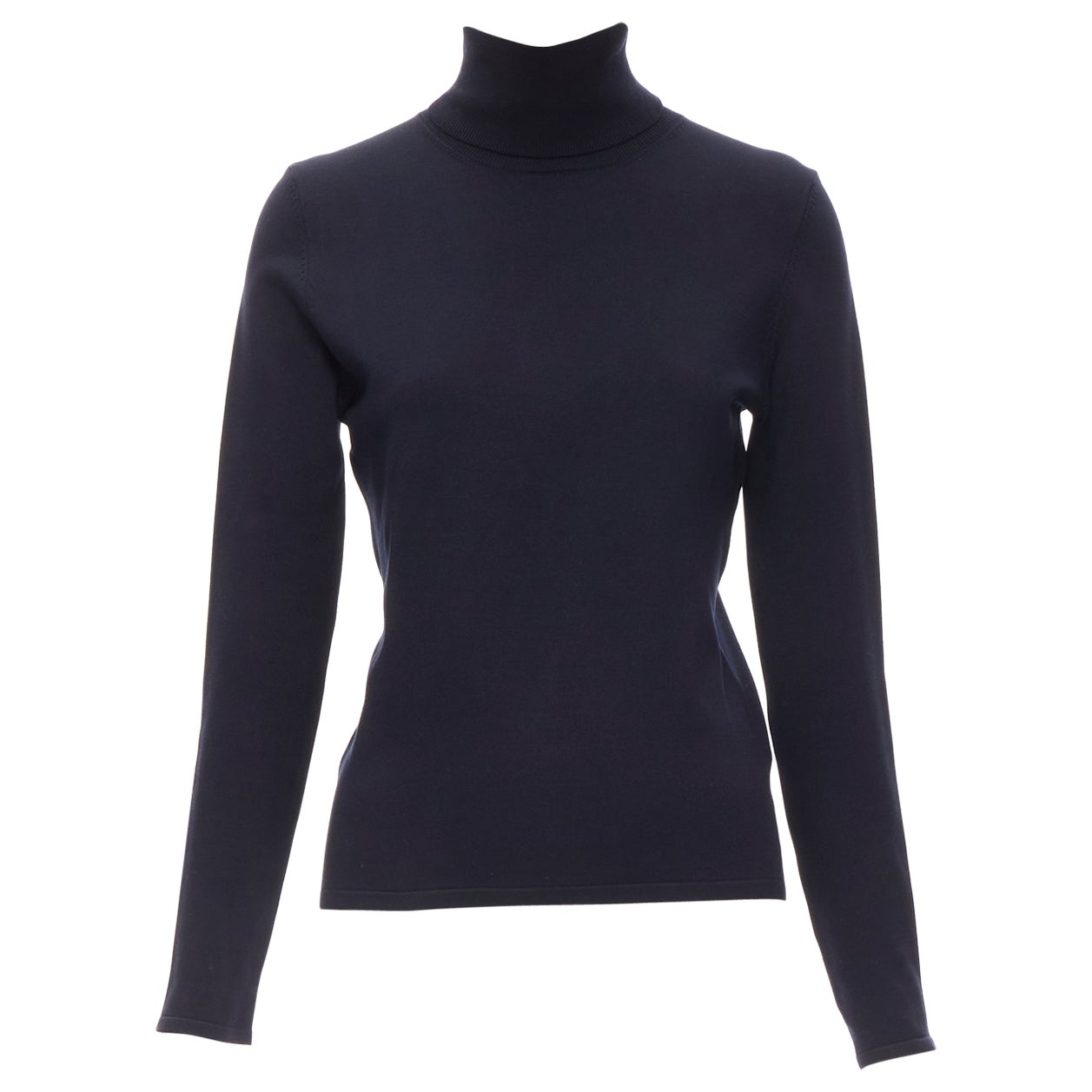 KORS MICHAEL KORS navy blue silk nylon knit long sleeve turtleneck sweater S For Sale