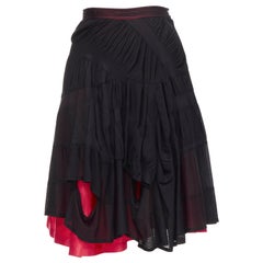 vintage COMME DES GARCONS 1980's black red shirred ruffle layered flared skirt S