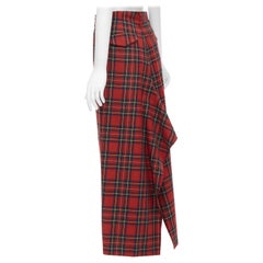 vintage JUNYA WATANABE 1994 wool red plaid tartan draped back slit midi skirt M