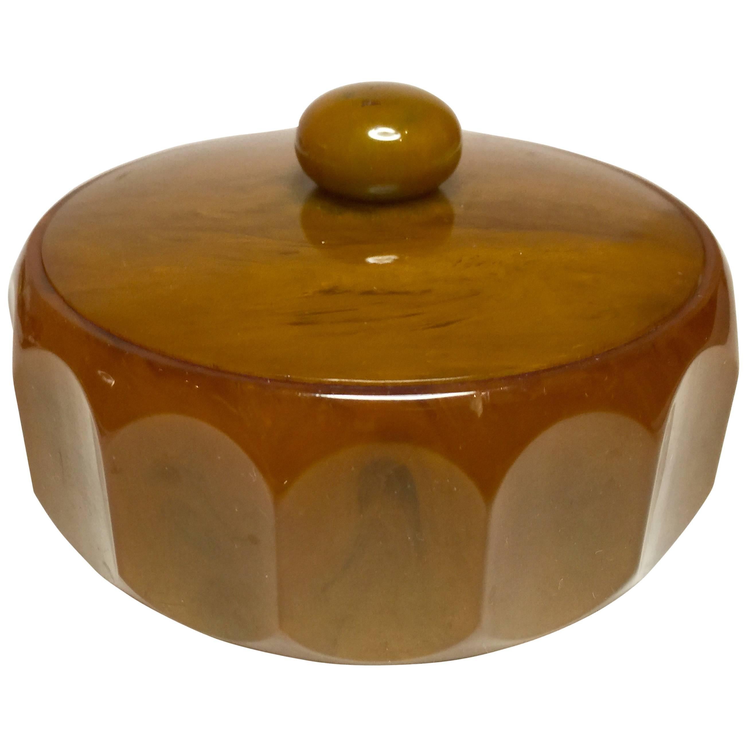 1930s Art Deco Butterscoth Bakelite Fluted Powder Box