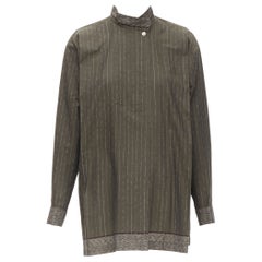vintage ISSEY MIYAKE 1980s green striped cotton Samurai pleat shirt Sz. 9 M