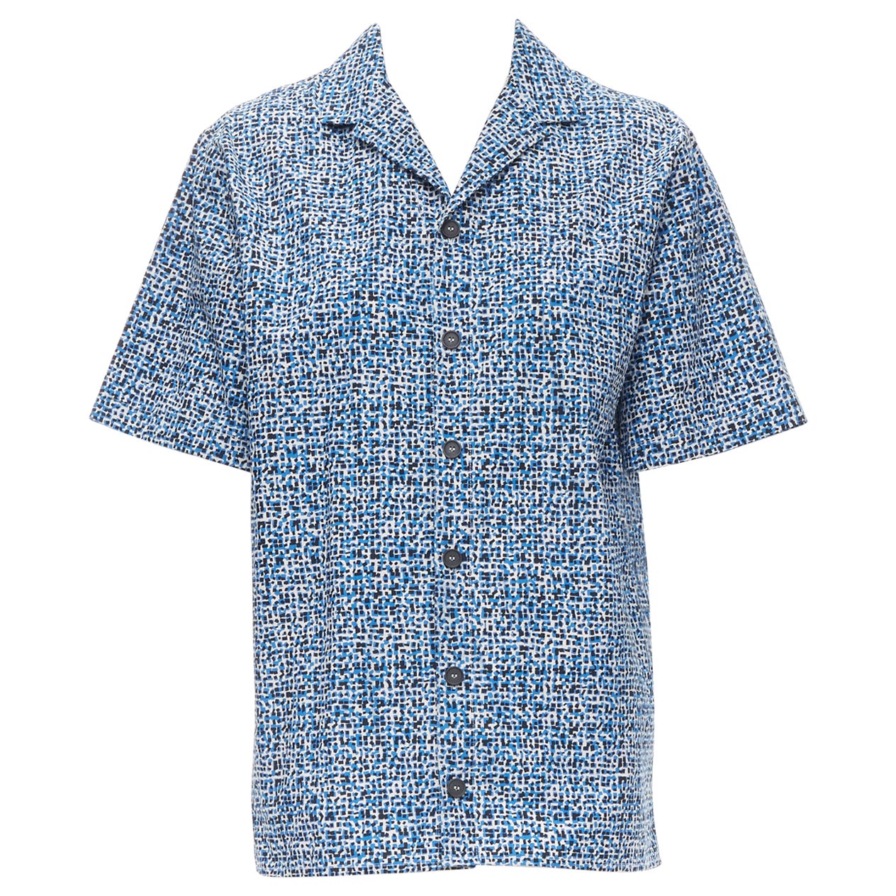 BOTTEGA VENETA blue speckle print camp collar short sleeve boxy cotton shirt S For Sale