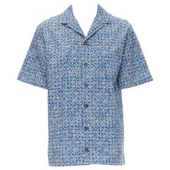 BOTTEGA VENETA Blaues Kurzarm-Baumwollhemd mit gesprenkeltem Kragen S