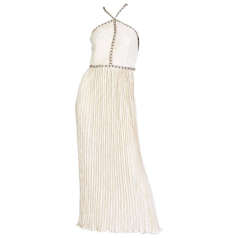 Mary McFadden White Goddess Gown with Cut-Out Back at 1stDibs
