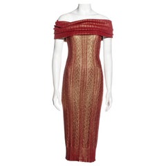 Vintage Christian Dior by John Galliano red and gold crochet-knit evening dress, fw 1999