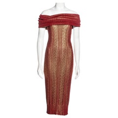 Christian Dior by John Galliano Rotes und goldenes Abendkleid aus Häkelstrick, H/W 1999