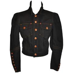 Jean Paul Gaultier Dark Denim Cropped Jacket With Detailed Sleeves 11
