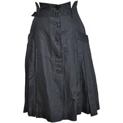 Alexander McQueen Navy Multi-Pleated Open-Front Button Skirt with Belt 7