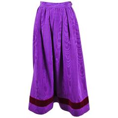 Vintage Saint Laurent YSL Purple Velvet Trim Pleated A Line Tea Length Skirt