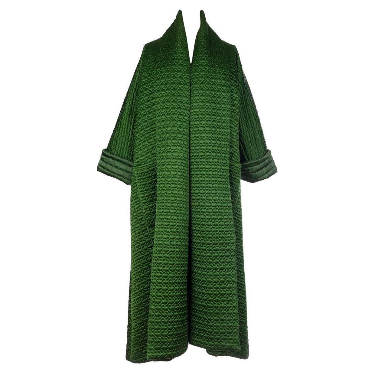 JEAN PAUL GAULTIER A/W 1985-1986 Green Quilted & Padded Satin Coat For Sale