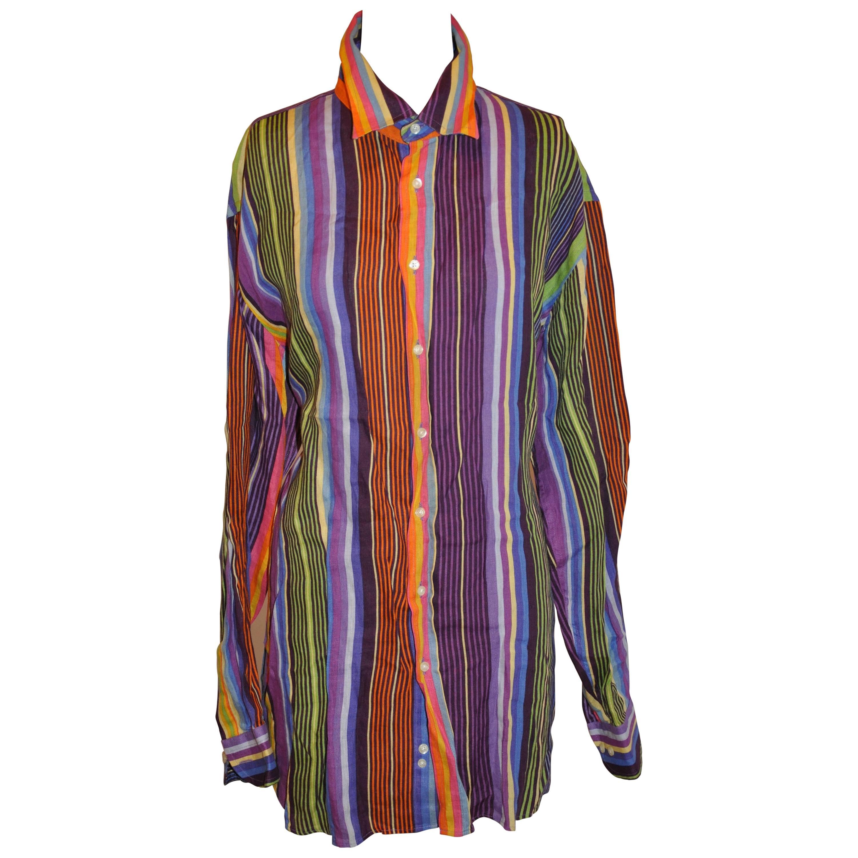 ETRO Men's Multi-Color Stripe Linen Button Shirt