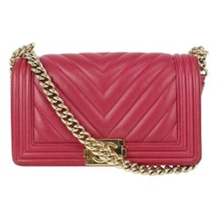 Vintage Chanel Dark Pink Fuschia Chevron Quilted Lambskin Medium Boy Bag Gold 53ca723