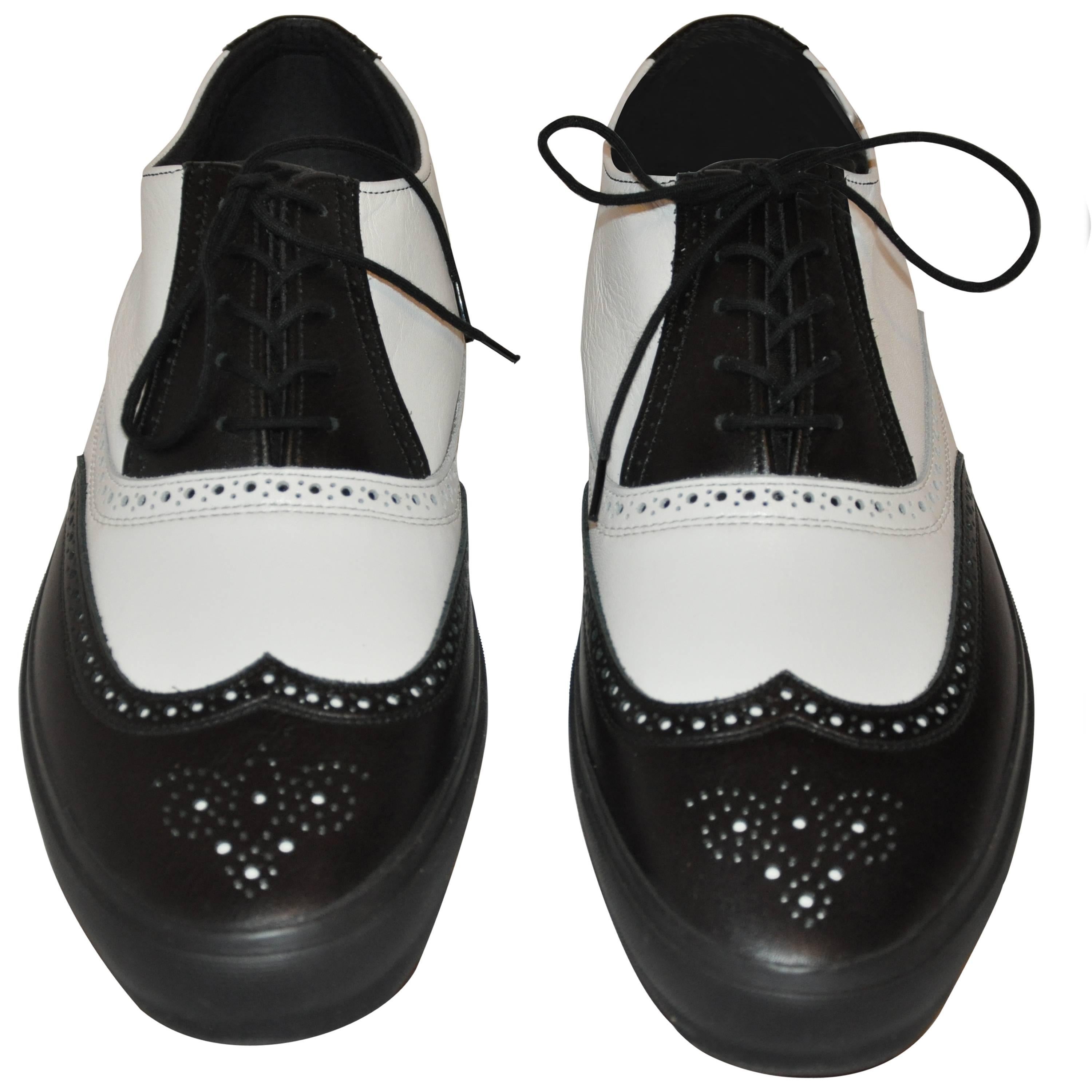 Comme des Garcons Men's Black & White "Specs" Rubber-Sole Shoes For Sale