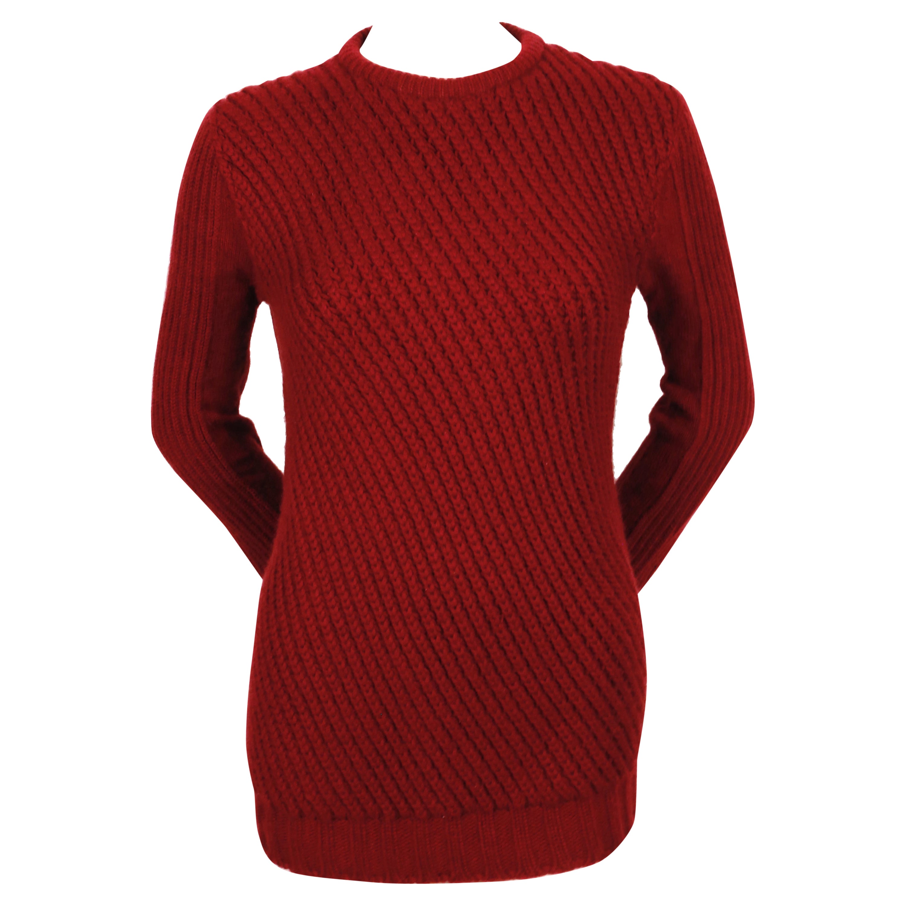 CELINE by PHOEBE PHILO diagonally ribbed burgundy cashmere sweater 