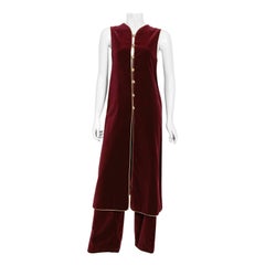 Vintage 1976 Yves Saint Laurent Russian Collection Burgundy Velvet Vest & Pants 