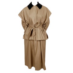 1970s SONIA RYKIEL tan lightweight trench coat with black corduroy trim and cape
