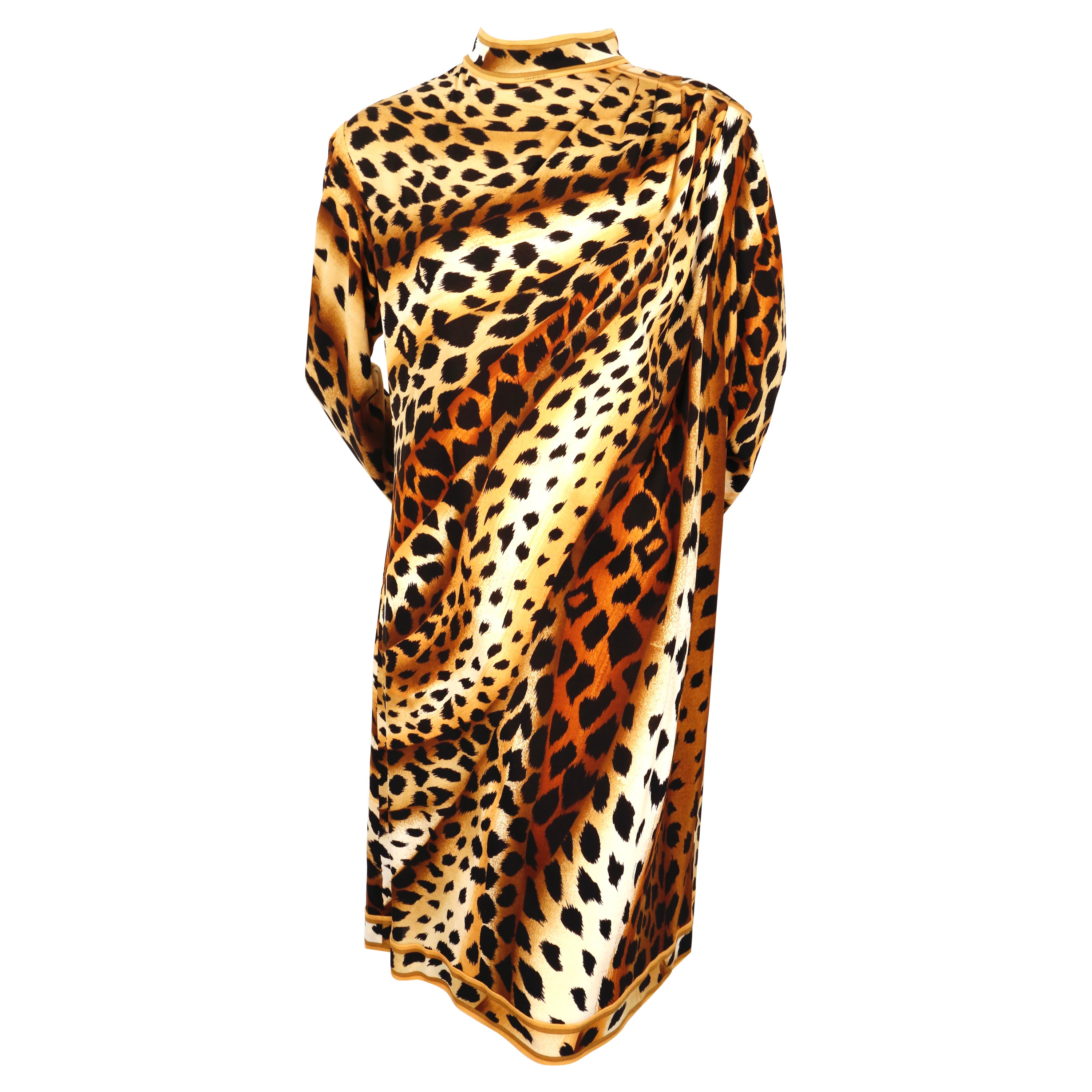 1990's LEONARD silk jersey leopard printed draped dress