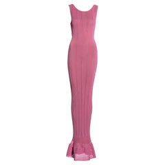 Azzedine Alaia pink open-knit floor-length fishtail dress, ss 1996