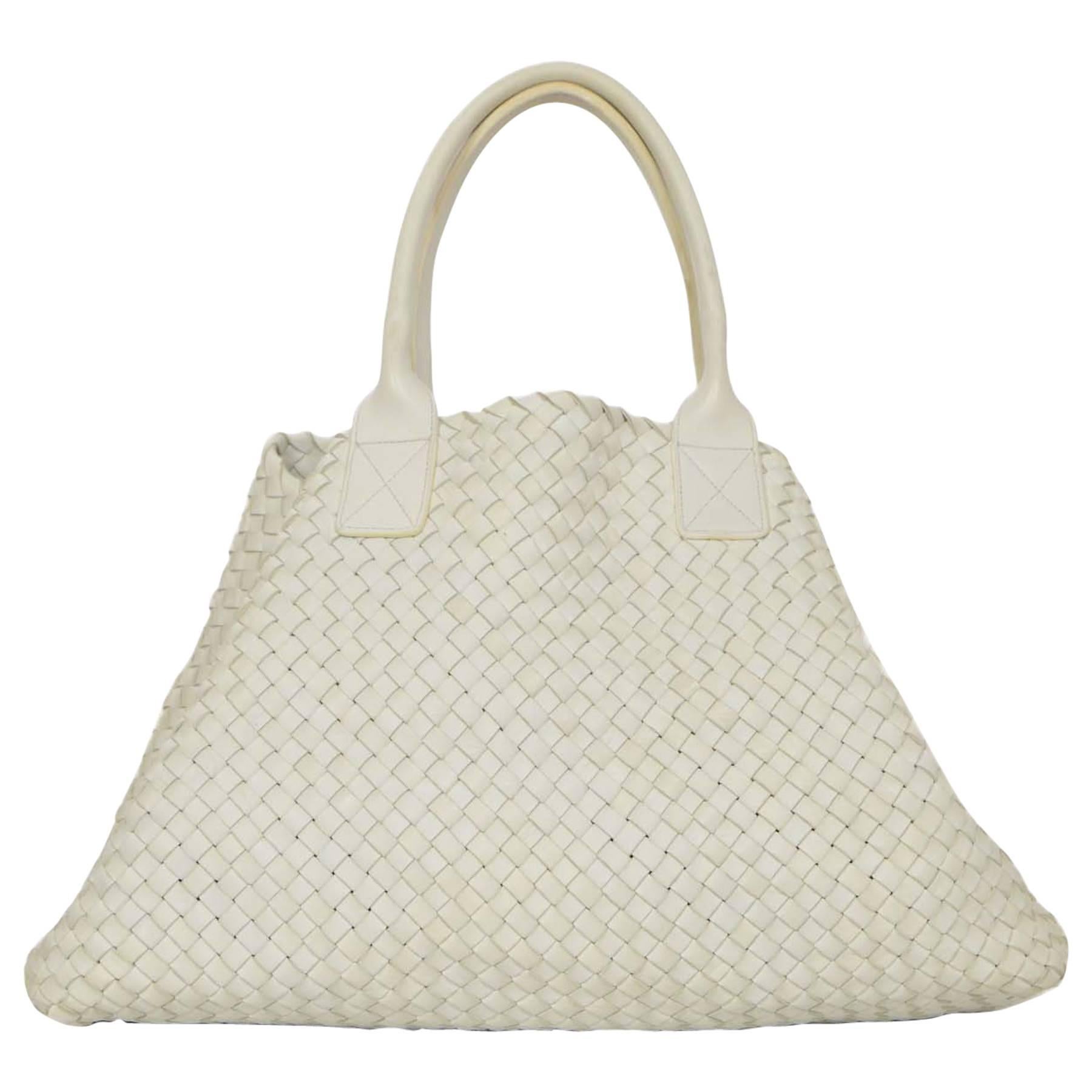 Große handgewebte Cabat-Tragetasche von Bottega Veneta aus weißem Leder Neu 10.300 $