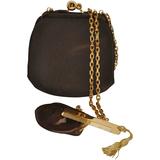 Judith Leiber Textured Coco-Brown Silk Evening Bag with Gold hradware