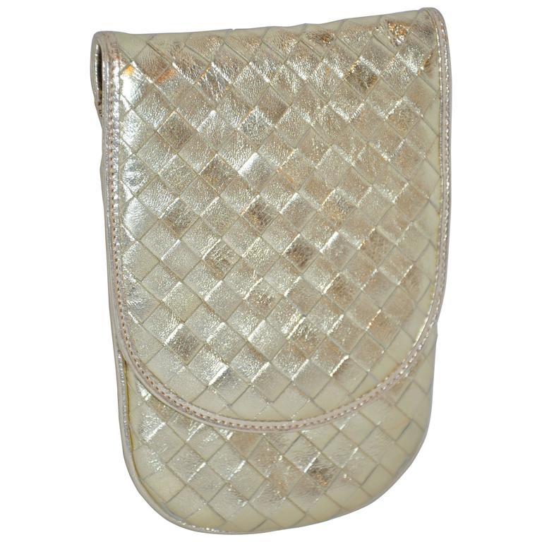 Bottega Veneta Metallic Gold Lambskin Cross-body Evening Shoulder Bag For Sale