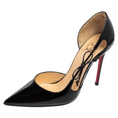 Christian Louboutin Black Patent Leather Bow Detail D'Orsay Pumps Size 36.5