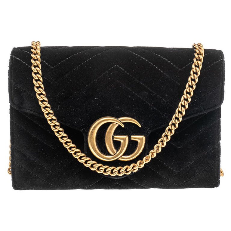 Gucci Black Velvet GG Marmont Matelassé Mini Crossbody Bag For Sale at  1stDibs