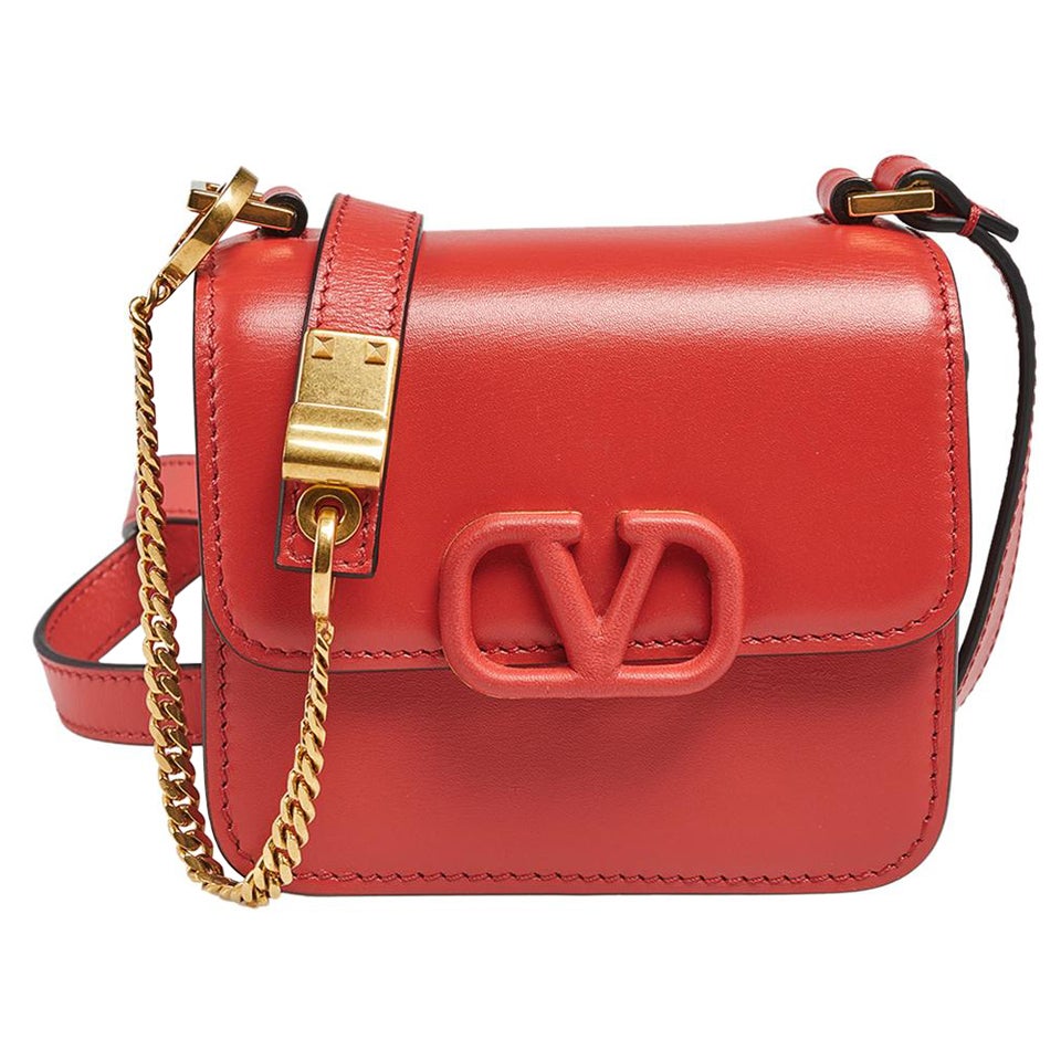 Valentino Red Leather Micro VSling Crossbody Bag