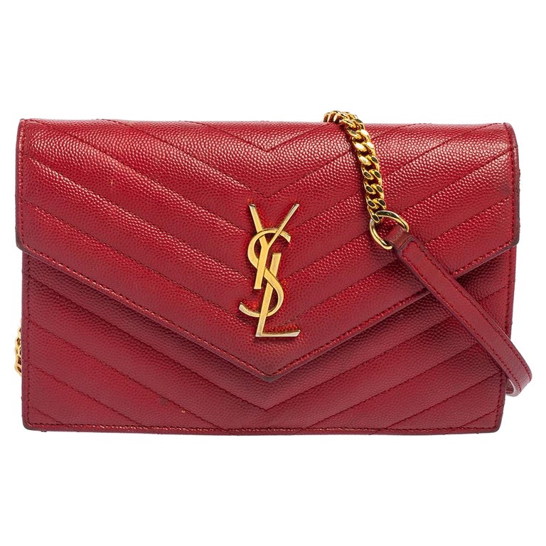 Saint Laurent Red Leather Monogram Wallet on Chain at 1stDibs