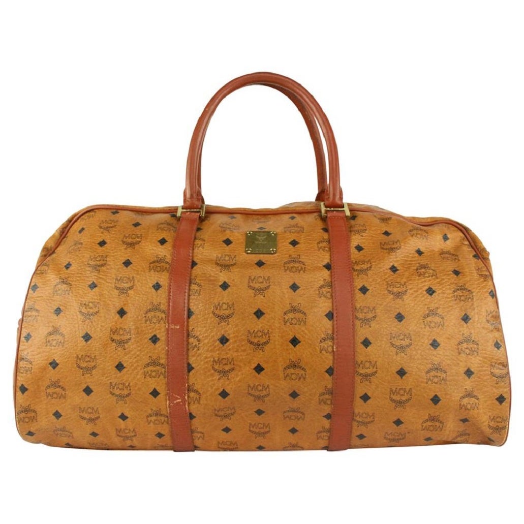 MCM - Grand sac à main Boston Monogram Viseto couleur cognac 106m16 en vente